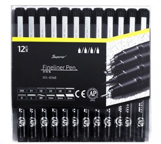 Набір капілярних ручок SUPERIOR чорного кольору  12 штук